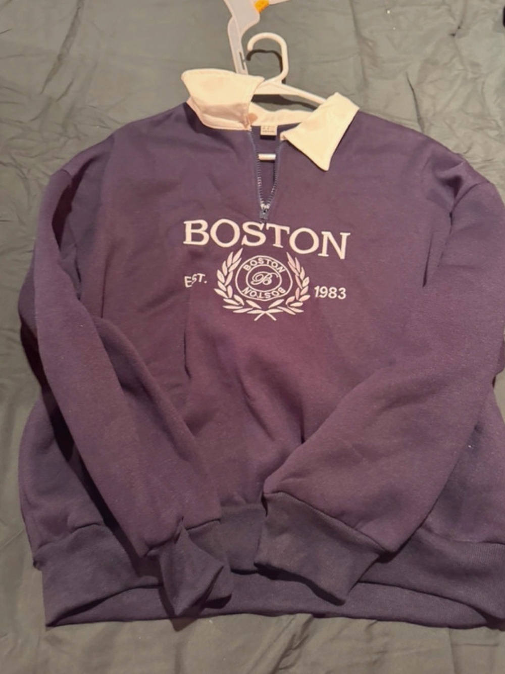 Navy Blue Boston Quarter-Zip Pullover with white Collar